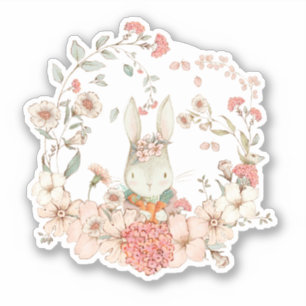Cute Vintage Bunny Girl Botanical Florals Pink