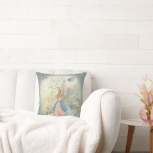Cute vintage bunny in a clearing with an Easter eg Cushion