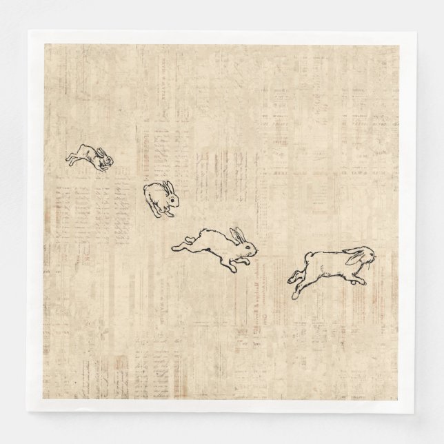 Cute Vintage Bunny Themed Jumping Rabbits Art Napkin (Front)