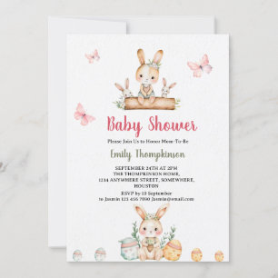 Cute Vintage Bunny with green Leaves Baby Shower Invitation