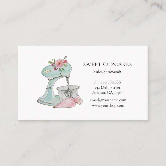 Cute vintage Cake mixer bakery  Business Card (Front)