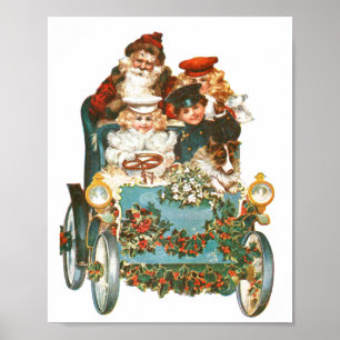 Cute Vintage Car   Santa Claus Christmas Poster