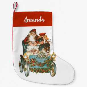 Cute Vintage Car   Santa Claus Christmas Small Christmas Stocking