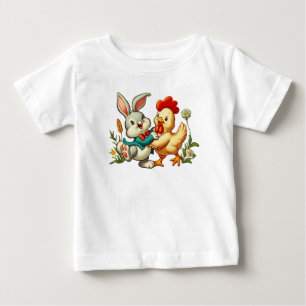 Cute, vintage cartoon Chicken & Rabbit Baby T-Shirt
