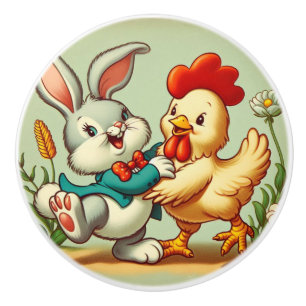 Cute, vintage cartoon Chicken & Rabbit Ceramic Knob