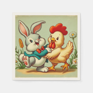 Cute, vintage cartoon Chicken & Rabbit Napkin