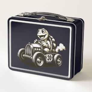 Cute vintage cartoon turtle racer Tri-Blend shirts Metal Lunch Box