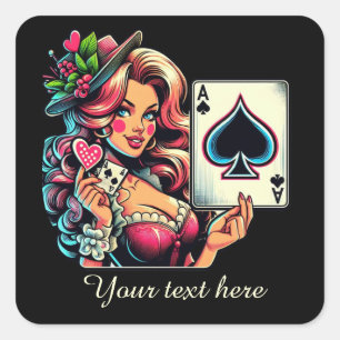 Cute vintage Casino lady add text Square Sticker