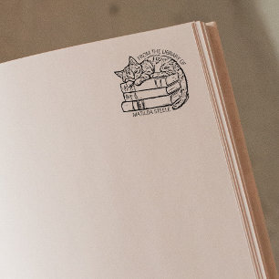 Cute Vintage Cat Library Rubber Stamp