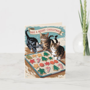 Cute vintage cats baking christmas card