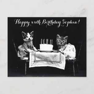 Cute Vintage Cats Birthday Postcard