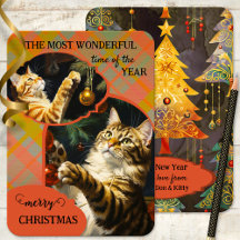 Cute Vintage Cats Plaid Merry Christmas