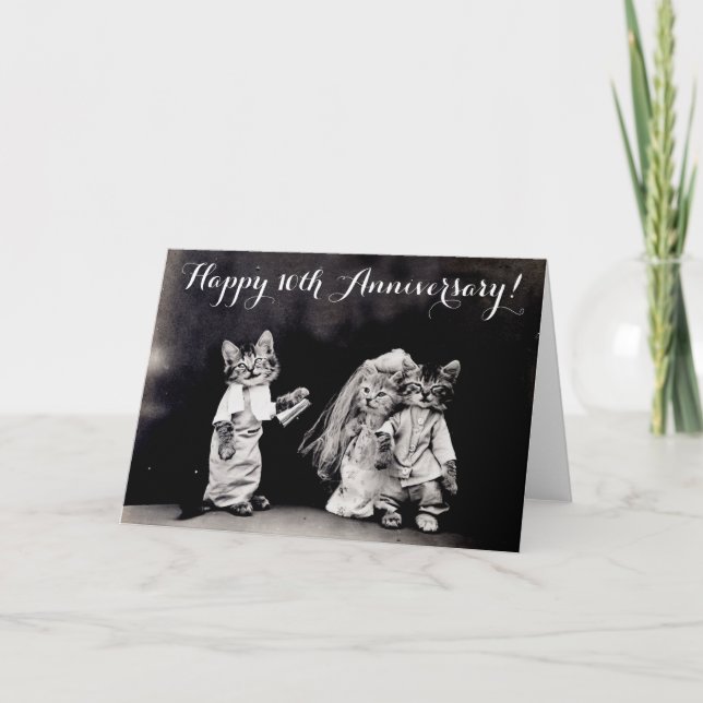 Cute Vintage Cats Wedding Anniversary Card (Front)