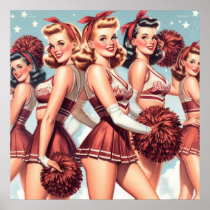 Cute Vintage Cheerleaders Poster