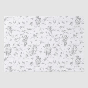 Cute Vintage Cherub Cupid Angels Grey Floral Toile Tissue Paper