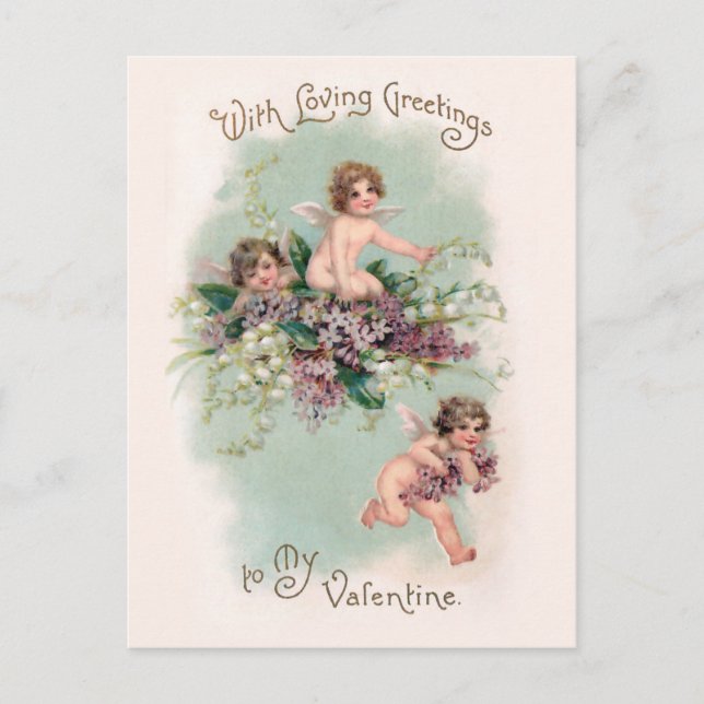 Cute Vintage Cherubs and Violets Valentine's Day Postcard (Front)