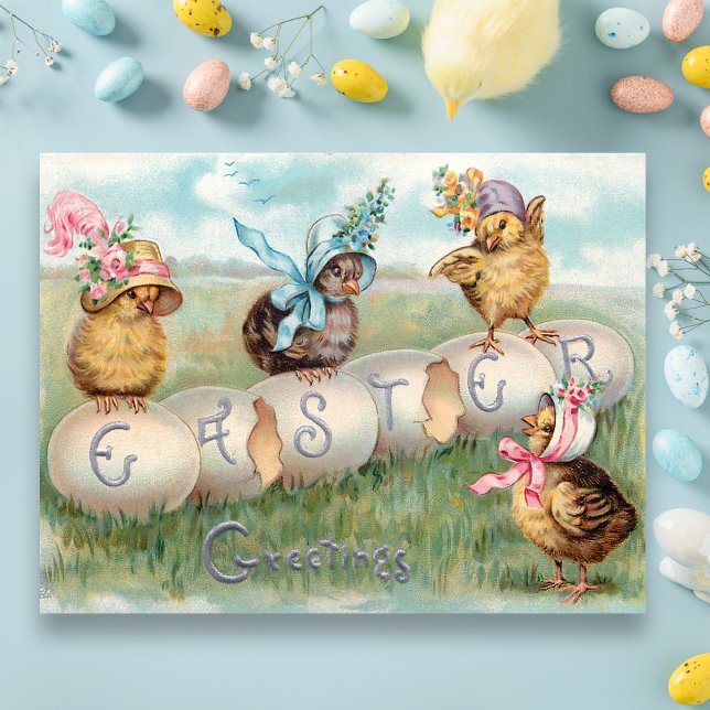 Cute Vintage Chicks in Easter Bonnets Postcard (Creator Uploaded)