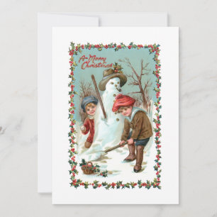 Cute Vintage Children and Snowman Holiday Card