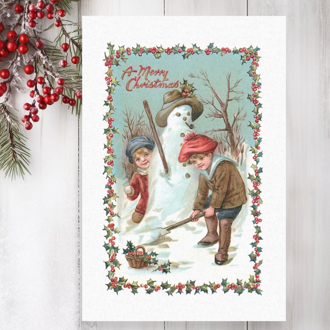 Cute Vintage Children and Snowman Tissue Paper (Creator Uploaded)