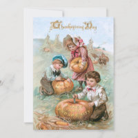 Cute Vintage Children Carving Pumpkins