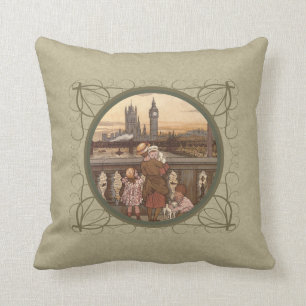Cute Vintage children on London Bridge Cushion