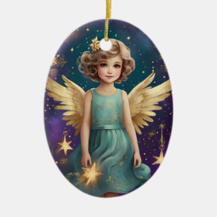 Cute Vintage Christmas Angel Ceramic Ornament