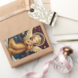 Cute Vintage Christmas Angel Custom Message Rectangular Sticker