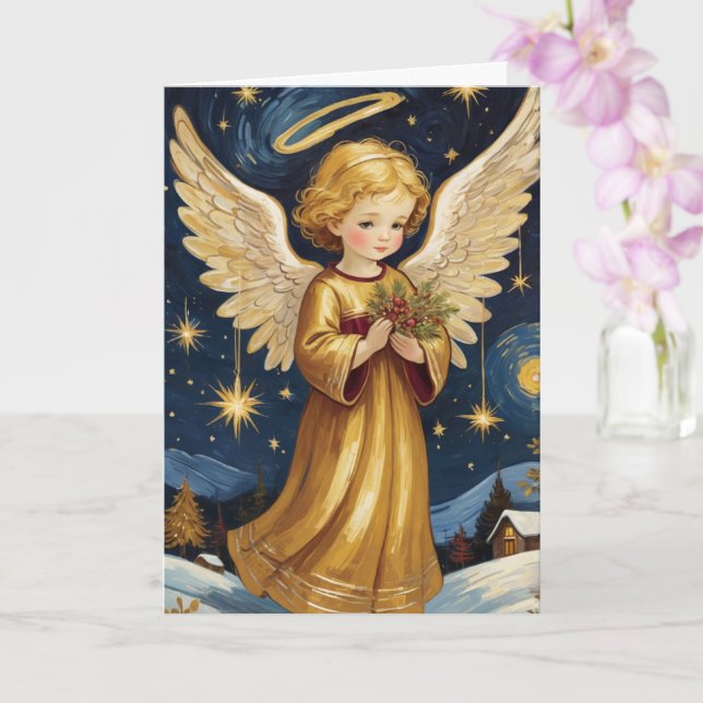 Cute Vintage Christmas Angel Custom Text Card (Orchid)