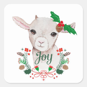 Cute Vintage Christmas Baby Goat - Joy Square Sticker