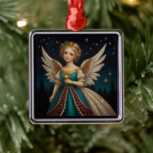 Cute Vintage Christmas Eve Angel Metal Ornament (Tree)
