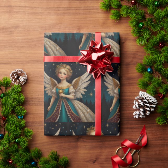 Cute Vintage Christmas Eve Angel Wrapping Paper (Holiday Gift)