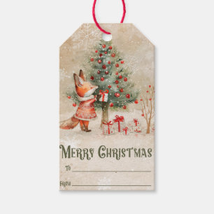 Cute Vintage Christmas Fox/Tree Gift Tags