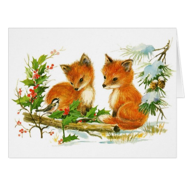 Cute Vintage Christmas Foxes (Front Horizontal)
