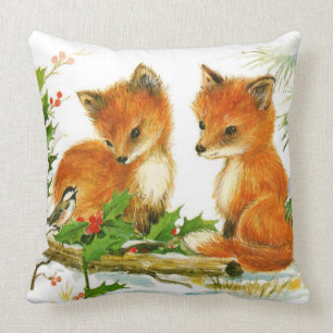 Cute Vintage Christmas Foxes Cushion