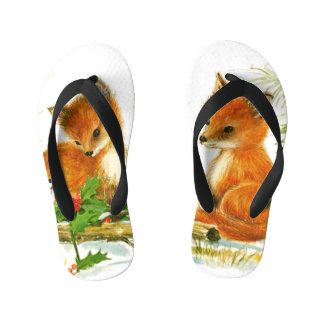 Cute Vintage Christmas Foxes Kid's Thongs
