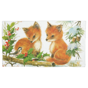 Cute Vintage Christmas Foxes Pillowcase