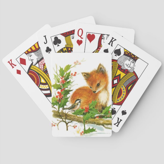 Cute Vintage Christmas Foxes Playing Cards (Back)