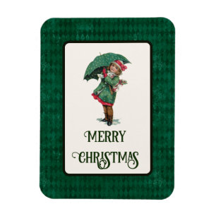Cute Vintage Christmas Girl Holiday Magnet