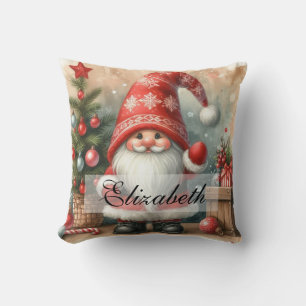 Cute Vintage Christmas Gnomes Watercolor Art Cushion