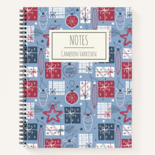 Cute Vintage Christmas Holiday Blue Personalised Notebook