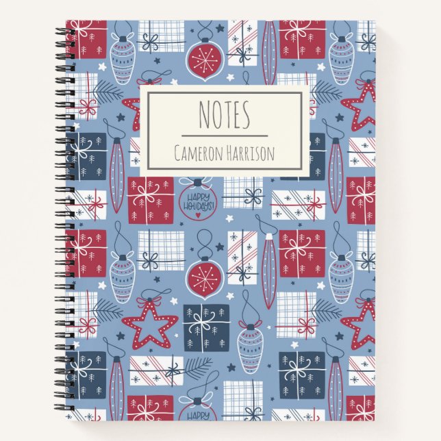 Cute Vintage Christmas Holiday Blue Personalised Notebook (Front)