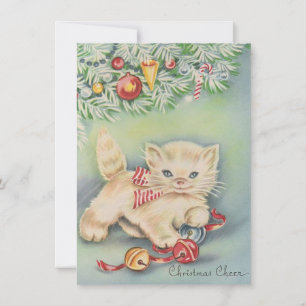Cute Vintage Christmas kitten Holiday Card