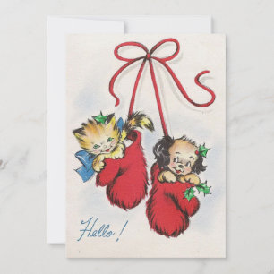 Cute Vintage Christmas kitten In Boxing Gloves Holiday Card