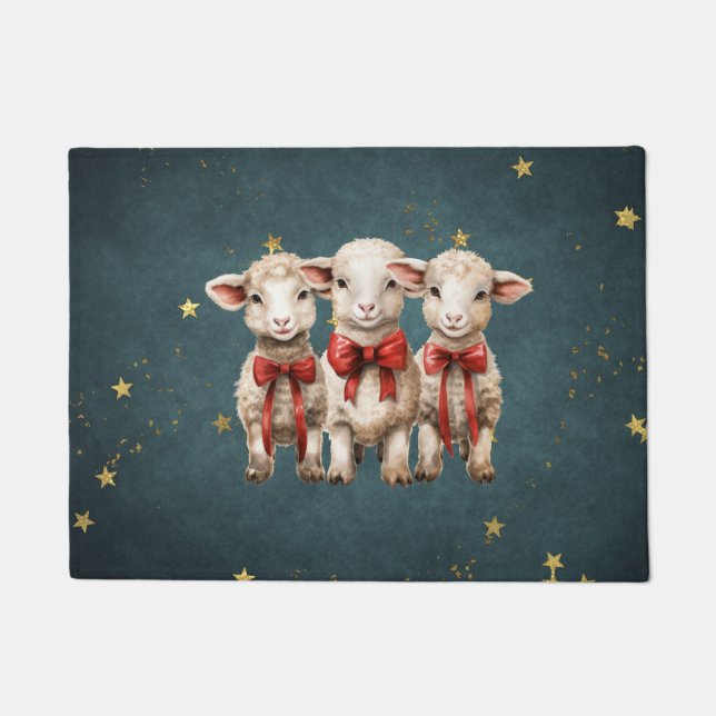 Cute vintage christmas Lambs Doormat (Front)