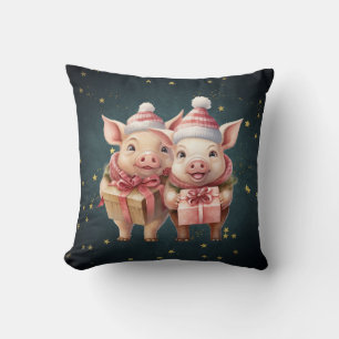 Cute vintage Christmas Pigs Cushion