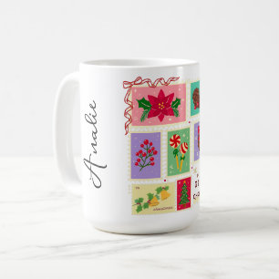 Cute Vintage Christmas Postage Stamps Holiday Coffee Mug