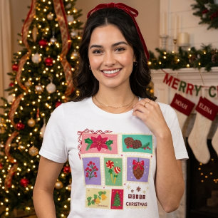 Cute Vintage Christmas Postage Stamps Holiday Tri-Blend Shirt