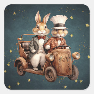 Cute vintage Christmas Rabbits Square Sticker