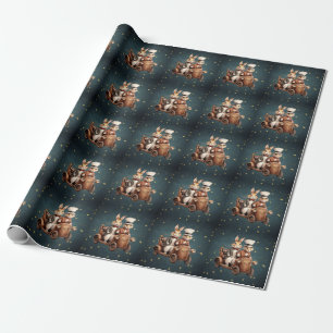 Cute vintage Christmas Rabbits Wrapping Paper