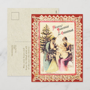Cute Vintage Christmas Santa with Family Holiday Postcard